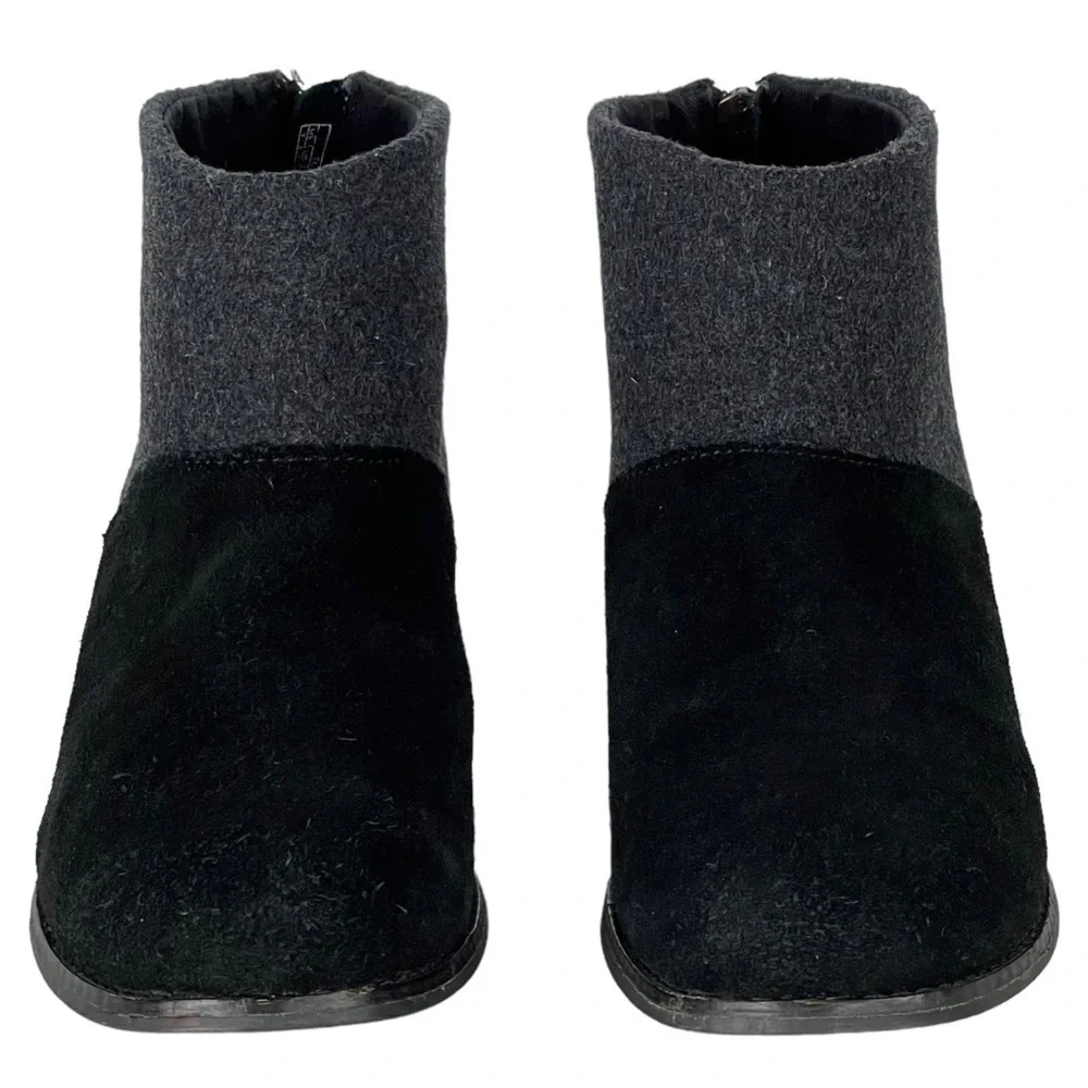 TOMS LEILA 740706 SUEDE FELT COLORBLOCK STACKED HEEL ANKLE BOOTS BOOTIES